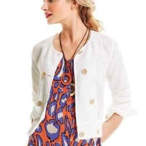 CABI Cream Linen Double Breasted Long Sleeve Jacket Blazer Cream Ivory L